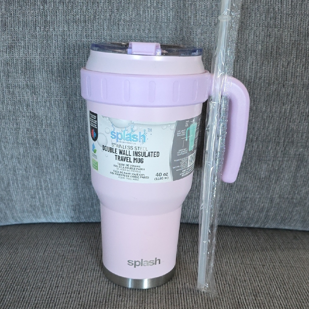 Splash Light Pink Stainless Steel Travel Mug‎ 40oz., New